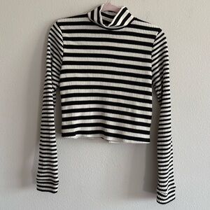 Aerie Blizzard Waffle Mockneck T-Shirt Long-Sleeve Top Women’s Large Striped